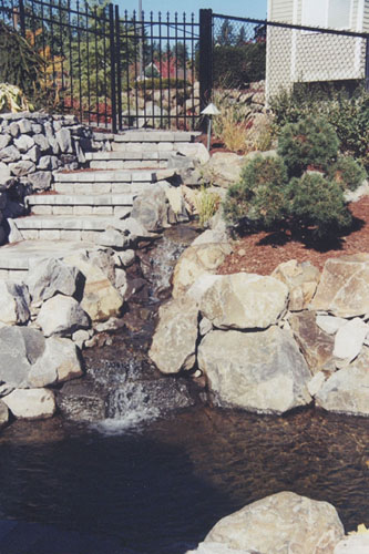 Stone water feature with steps